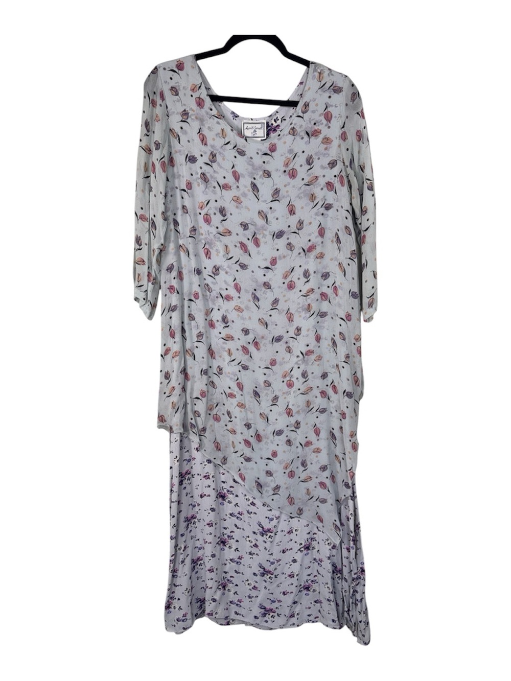 April Cornell Blue Floral Rayon Tiered Boho Maxi Dress Womens S Vintage 90s